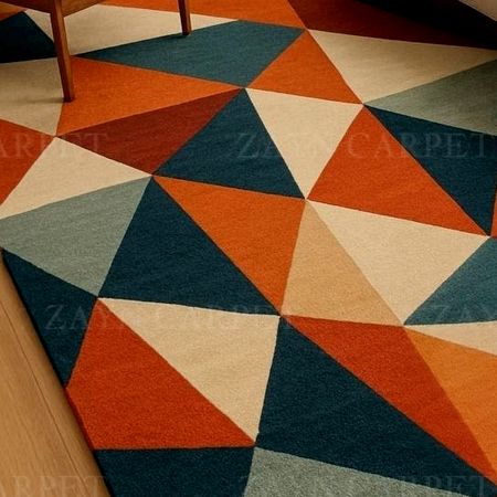 Handcrafted Geometric Multicolor Triangle Pattern Rug